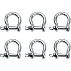6 PCS M6 Stainless Steel Bow Shackle 1/4" (5.6mm) Forged Anchor Bow Shackle with Screw Pin for Paracord Jewelry Marine, Silver Color