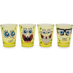 Silver Buffalo SG031SG1 Nickelodeon SpongeBob Faces Mini Glass Set, 4-Pack