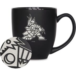 Rico Industries NHL Hockey 16oz Laser Engraved Matte Black Ceramic Bistro Mug - for Hot or Cold Drinks