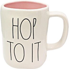 Rae Dunn HOP TO IT Easter Mug - Inside Pink - ceramic - Very rare!