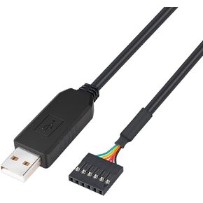 DTech FTDI USB to TTL Serial 5V Adapter Cable 6 Pin 0.1 inch Pitch Female Socket Header UART IC FT232RL Chip Windows 11 10 8 7 Linux MAC OS (6ft, Black)