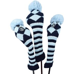Stripes Knitted Golf Club Head Covers 3 Piece Set 1 3 5 Driver and Fairway HeadCovers Fits 460cc Drivers