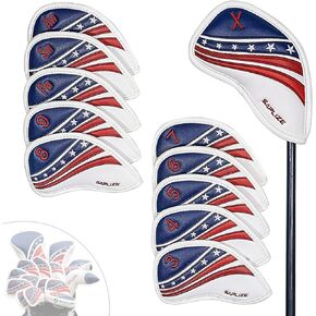 SAPLIZE Golf Club Head Covers, Embroidered Leather Design, for Iron(11 pcs) / Driver/Fairway Wood/Hybrid