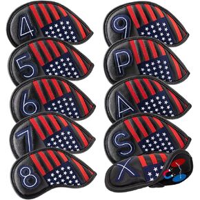 Golf Magnetic Iron Covers Iron Head Covers Set 10pcs/Set Iron Headcover Golf Iron Club Cover USA American Flag - Weather Resistant