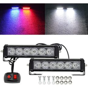 STDYSUN LED Emergency Strobe Lights Bar 2Pcs Red Blue Change White Double Color Warning Police Grille Lights Bar Surface Mount Fit for Motorcycle POV Utility Construction Vehicle and Tow Truck Van