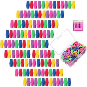 Maitys Colorful Pencil Top Erasers Cap Erasers and Pencil Sharpener with Random Colors for Students Teachers School Office(50 Pcs)
