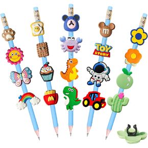 45Pcs Random Different Pencil Toppers Decoations Lovely Pencil Clip Topper PVC Pencil Charms Prizes for Students Kids Classroom Rewards Gifts
