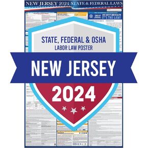 2024 New Jersey State and Federal Labor Laws Poster - OSHA Workplace Compliant Includes FLSA FMLA and EEOC Updates - All in One Required Compliance Posting 24" x 36" - Laminated (1 Pack Poster)