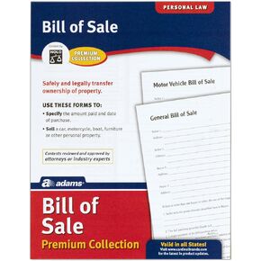 Adams Bill of Sale Forms Pack, Includes 2 Motor Vehicle and 2 General Bills of Sale, 8.5 x 11 Inches, White (ALFP111)