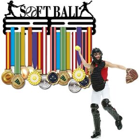 SUPERDANTSoftball Medal Hanger Display Medal Holder Black Iron Wall Mounted Hooks Sports Medal Hanger for Softball Competition Medal Metal Display Rack Wall Mounted Hook for Athletes Players