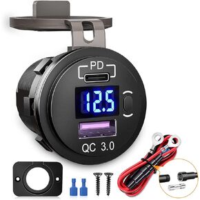 Nilight مقبس الشحن السريع PD النوع C وQC3.0 شاحن USB مزدوج 12 فولت 24 فولت مخرج سيارة على مفتاح اللمس مجموعة أسلاك منصهرة للسيارات والشاحنات RVs المعسكرات، ضمان لمدة عامين