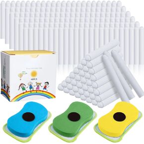 Harloon 144 Pcs Dustless Chalk with Eraser Chalkboard Chalk Non Toxic Colored Chalk for Kid and Chalkboard Eraser Chalkboard Cleaner for Teacher Blackboard Kid Children Drawing Writing (Colorful)