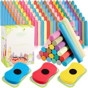 Harloon 144 Pcs Dustless Chalk with Eraser Chalkboard Chalk Non Toxic Colored Chalk for Kid and Chalkboard Eraser Chalkboard Cleaner for Teacher Blackboard Kid Children Drawing Writing (Colorful)
