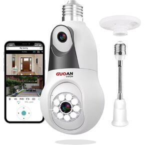 6MP UHD Bulb Security Cameras,2.4GHz Dual Lens 360°Security Camera Wireless Indoor Outdoor Light Bulbs Camera,Full Color Night, Motion Detection,Message Alert,24/7 Recording, SD/Cloud in Kuwait
