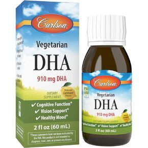 Carlson - Vegetarian DHA, 910 mg DHA, Cognitive Function, Mood Health, Plant-Based, Lemon, 60 mL (2 fl oz)