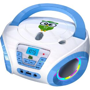 TinyGeeks Tunes Kids Boombox CD Player for Kids - NEW 2023 - FM Radio - Batteries Included - Cute white Radio cd Player with Speakers for Kids and Toddlers - Blue