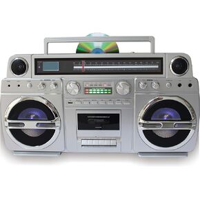 TechPlay Monster-Pro 1980S-Style Boom Box CD Player, Cassette Player/Recorder, AM/FM, USB, Bluetooth Speaker with Built-in Rechargeable Battery
