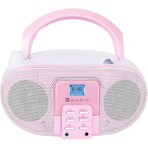 SingingWood GC01 Macarons Series Portable CD Player Boombox مع AM FM راديو ستيريو للأطفال مشغل أقراص مضغوطة شاشة LCD، مقبس سماعة رأس بمنفذ Aux-in الأمامي، تيار متردد مدعوم أو يعمل بالبطارية - وردي in Kuwait