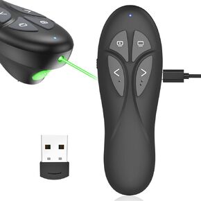 Presentation Clicker PowerPoint Wireless Presenter Remote: USB Type C Rechargeable Red Laser Pointer Clickers for Computer Project Mac Power Point PPT Slideshow Google Slide Advancer