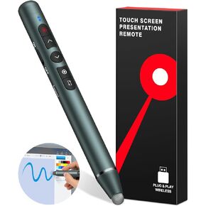 Rechargeable Presentation Clicker Stylus Pen for Touch Screen, Wireless Presenter Remote USB PowerPoint Clicker Slide Advancer with Hyperlink Volume Control for Mac/Computer
