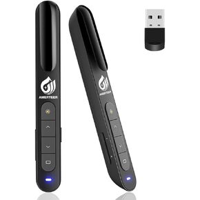 AMERTEER Wireless Presenter,Support Hyperlink RF 2.4GHz Powerpoint PPT Clicker Presentation Remote Control Laser Pointer Flip Pen