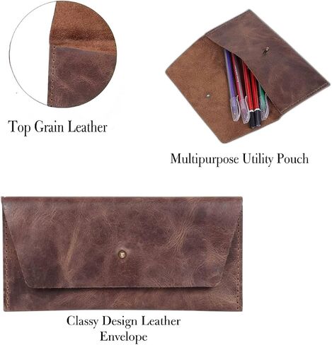 Succor Genuine-Leather-Cash-Envelopes-Retro-Clutch-Cash-Utility-Pouch-For-Men-women-Minimalist-Design-Brown in Saudi Arabia