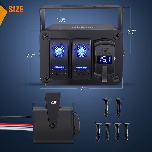Nilight - 90116C 2 لوحة مفاتيح الروك مع 4.8 أمبير شاحن USB مزدوج الفولتميتر مقاوم للماء 12 فولت - 24 فولت تيار مستمر مفتاح الروك مع ملصقات توهج ليلي لقوارب CarsTrucks RVs، أزرق in Saudi Arabia