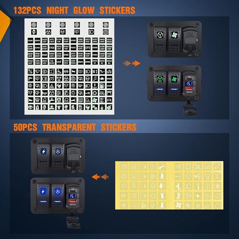 Nilight - 90116C 2 لوحة مفاتيح الروك مع 4.8 أمبير شاحن USB مزدوج الفولتميتر مقاوم للماء 12 فولت - 24 فولت تيار مستمر مفتاح الروك مع ملصقات توهج ليلي لقوارب CarsTrucks RVs، أزرق in Saudi Arabia