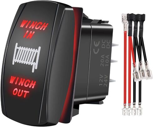 7 Pin Momentary Winch in/Out Rocker Switch Red LED DPDT 20A/12V 10A /24V DC Toggle Switch Laser ON/Off/ON with Jumper Wires for ATV UTV Cars Marine Boat M-108-R in Saudi Arabia