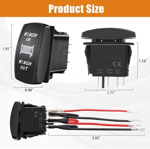 7 Pin Momentary Winch in/Out Rocker Switch Red LED DPDT 20A/12V 10A /24V DC Toggle Switch Laser ON/Off/ON with Jumper Wires for ATV UTV Cars Marine Boat M-108-R in Saudi Arabia