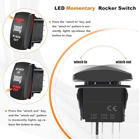7 Pin Momentary Winch in/Out Rocker Switch Red LED DPDT 20A/12V 10A /24V DC Toggle Switch Laser ON/Off/ON with Jumper Wires for ATV UTV Cars Marine Boat M-108-R in Saudi Arabia