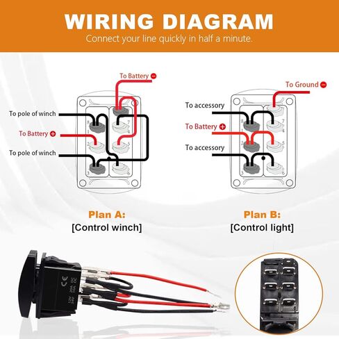 7 Pin Momentary Winch in/Out Rocker Switch Red LED DPDT 20A/12V 10A /24V DC Toggle Switch Laser ON/Off/ON with Jumper Wires for ATV UTV Cars Marine Boat M-108-R in Saudi Arabia