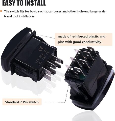 7 Pin Momentary Winch in/Out Rocker Switch Red LED DPDT 20A/12V 10A /24V DC Toggle Switch Laser ON/Off/ON with Jumper Wires for ATV UTV Cars Marine Boat M-108-R in Saudi Arabia