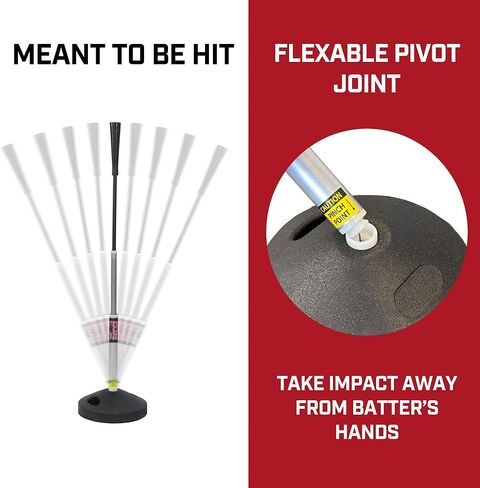 On Deck Sports PVTee Baseball/Softball Batting Tee with 10 lb Weighted Base and Flex Pivot, Adjustable Height: 27" - 47" - Silver/Black in Kuwait