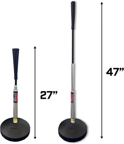 On Deck Sports PVTee Baseball/Softball Batting Tee with 10 lb Weighted Base and Flex Pivot, Adjustable Height: 27" - 47" - Silver/Black in Kuwait