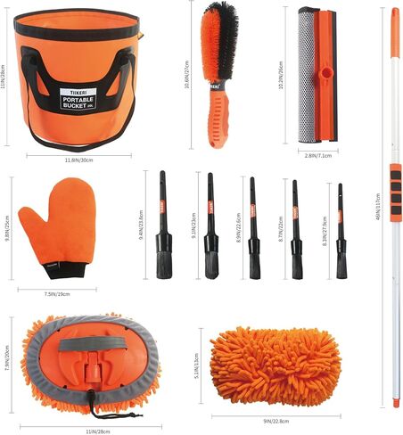 TIIKERI Car Wash Kit 14 Items Professional Car Cleaning Supplies Kit with Portable Bucket Car Squeegee Mitt Cleaning Brush - Multipurpose Cleaning Tools for Car Wash Detailing Cleaning in Saudi Arabia