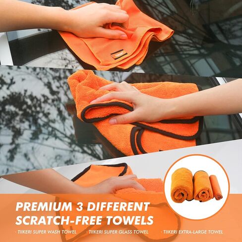 TIIKERI Car Wash Kit 14 Items Professional Car Cleaning Supplies Kit with Portable Bucket Car Squeegee Mitt Cleaning Brush - Multipurpose Cleaning Tools for Car Wash Detailing Cleaning in Saudi Arabia