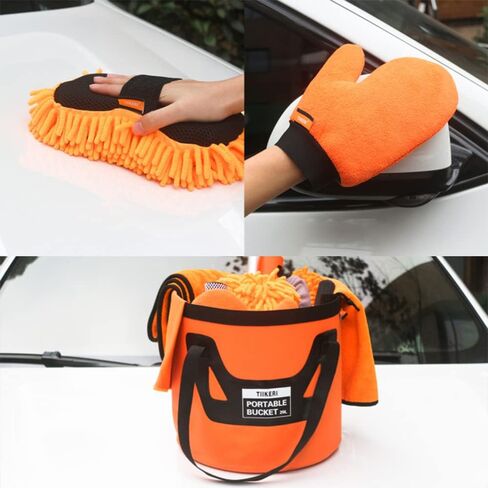 TIIKERI Car Wash Kit 14 Items Professional Car Cleaning Supplies Kit with Portable Bucket Car Squeegee Mitt Cleaning Brush - Multipurpose Cleaning Tools for Car Wash Detailing Cleaning in Saudi Arabia