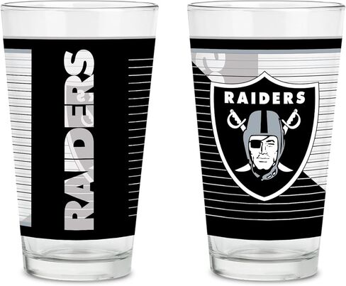 Rico Industries NFL Football Main 16 oz Pint Glasses with Digitally Printed Logo, Practical Set of 2 Classic Drinking Glasses, Dishwasher Safe in Saudi Arabia
