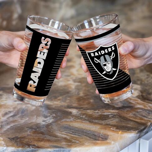 Rico Industries NFL Football Main 16 oz Pint Glasses with Digitally Printed Logo, Practical Set of 2 Classic Drinking Glasses, Dishwasher Safe in Saudi Arabia