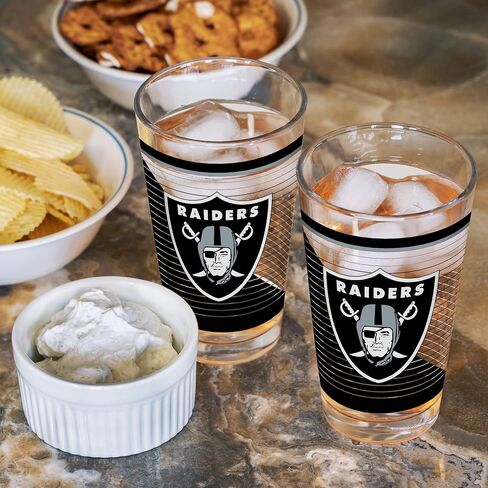 Rico Industries NFL Football Main 16 oz Pint Glasses with Digitally Printed Logo, Practical Set of 2 Classic Drinking Glasses, Dishwasher Safe in Saudi Arabia
