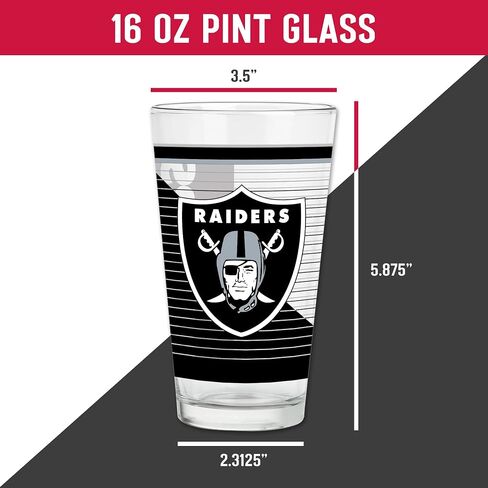 Rico Industries NFL Football Main 16 oz Pint Glasses with Digitally Printed Logo, Practical Set of 2 Classic Drinking Glasses, Dishwasher Safe in Saudi Arabia
