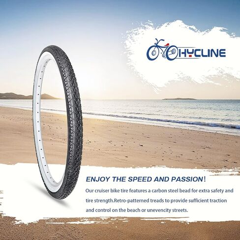 إطارات دراجة Hycline مقاس 26x2.125: إطار بديل قابل للطي لدراجة Beach Cruiser - جدار جانبي أبيض in Kuwait