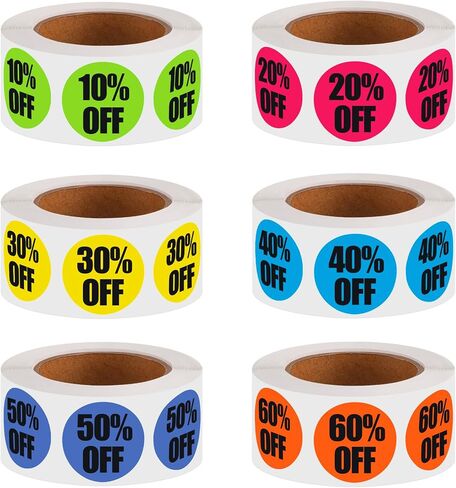 Lineba 3000 Count Sale Stickers, 10 to 60 Percent Off Label Discount Garage Sale Stickers 1 Inch Adhesive Discount Pre-Printed Labels, Circle Pricemarker Tag Stickers for Retail Store Clearance in Saudi Arabia