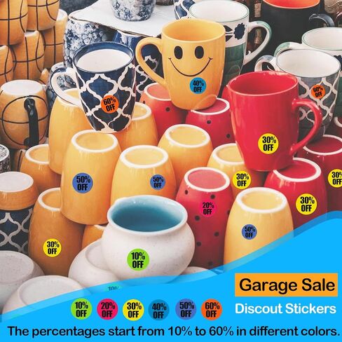 Lineba 3000 Count Sale Stickers, 10 to 60 Percent Off Label Discount Garage Sale Stickers 1 Inch Adhesive Discount Pre-Printed Labels, Circle Pricemarker Tag Stickers for Retail Store Clearance in Saudi Arabia