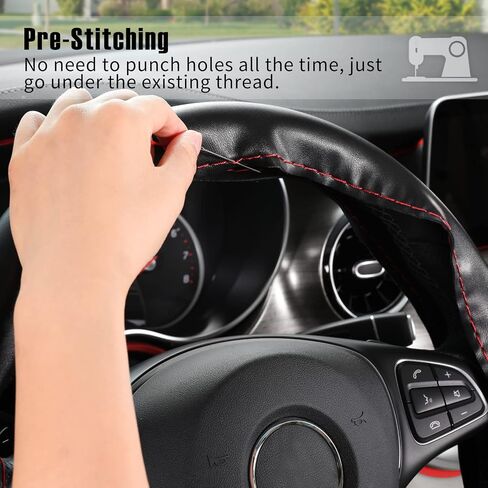 SEG Direct Genuine Leather Steering Wheel Cover, Stitch On Wrap, for 14 1/2-15 inches Round and D-type Steering Wheels, Black in Saudi Arabia