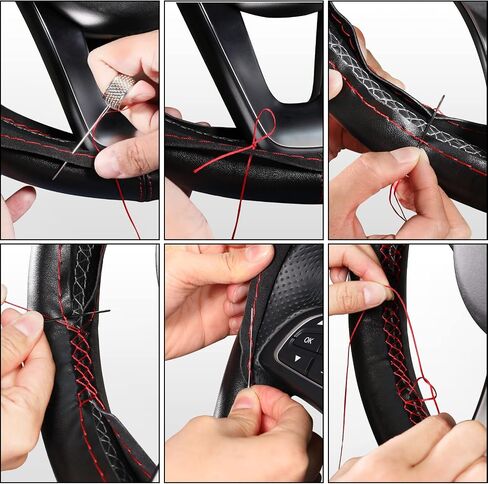 SEG Direct Genuine Leather Steering Wheel Cover, Stitch On Wrap, for 14 1/2-15 inches Round and D-type Steering Wheels, Black in Saudi Arabia