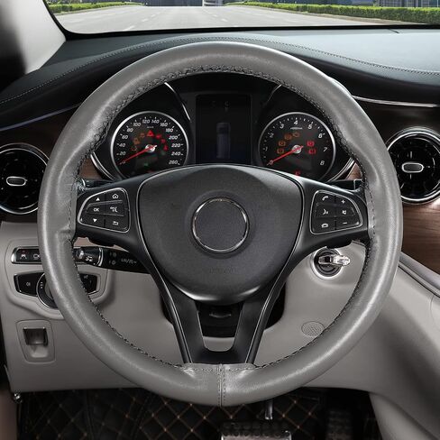 SEG Direct Genuine Leather Steering Wheel Cover, Stitch On Wrap, for 14 1/2-15 inches Round and D-type Steering Wheels, Black in Saudi Arabia