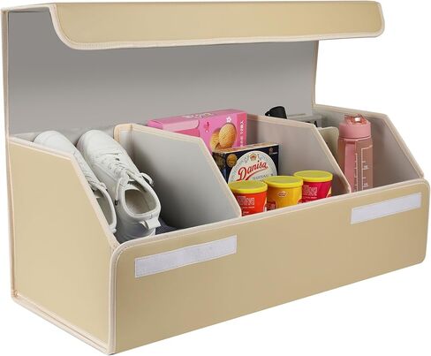 منظم صندوق السيارة مع غطاء منظم تخزين السيارة متعدد الأقسام ومنظم سيارة من الجلد المتين لسيارات الدفع الرباعي/الشاحنة/السيدان (أسود) in Kuwait