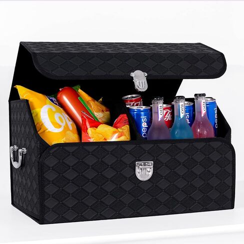 Car Trunk Organizer Hard Case with Lid, Car Leather Storage Box with Handle for SUV, Waterproof Collapsible Trunk Organizer Small for Picnic Camping in Saudi Arabia
